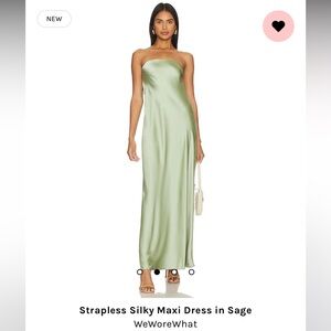 STRAPLESS SILKY MAXI DRESS IN SAGE